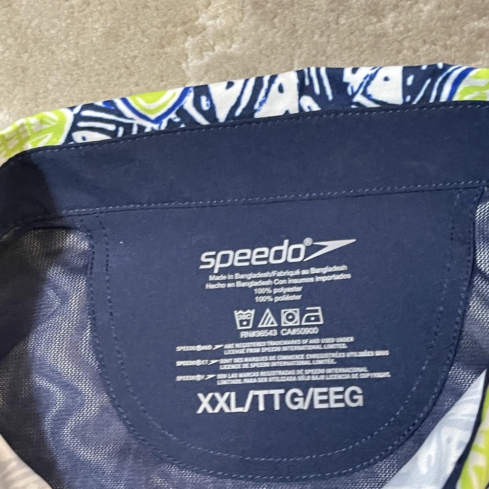 Speedo Hawaiian Performance Shirt Men 2XL Blue Green Floral Tropical Vented - Picture 3 of 9